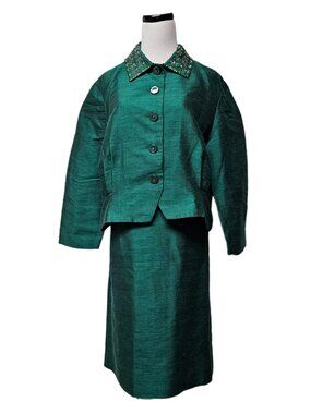 90s - 00s iridescent green jacket and skirt set . fits XL/XXL